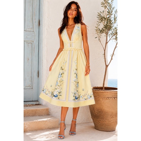 Self-Portrait Dresses & Skirts - Self-Portrait Yellow Floral Midi Dress NWT Wedding Guest US 4 Small